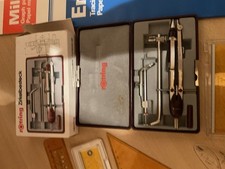 Rotring Zirkelkasten, Lineale, Schablonen, Kugelschreiber, Tuschestift, 2 Blöcke