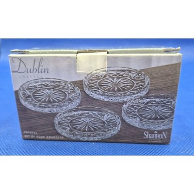 Godinger Dublin Crystal 4'' Coasters Shannon Pattern Set of 4 NEW in Box