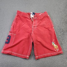 Polo Ralph Lauren Swim Shorts Boys S 8/10 Red Board Drawstring Logo Trunks