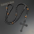 Gothic Punk Cross Pendant Lava Stone Tiger Eye Beads Rosary Necklace Men Gift
