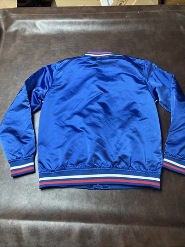 Stranger Things Men’s L Blue Satin Snap Front Retro Bomber Jacket Great Condit. image 11