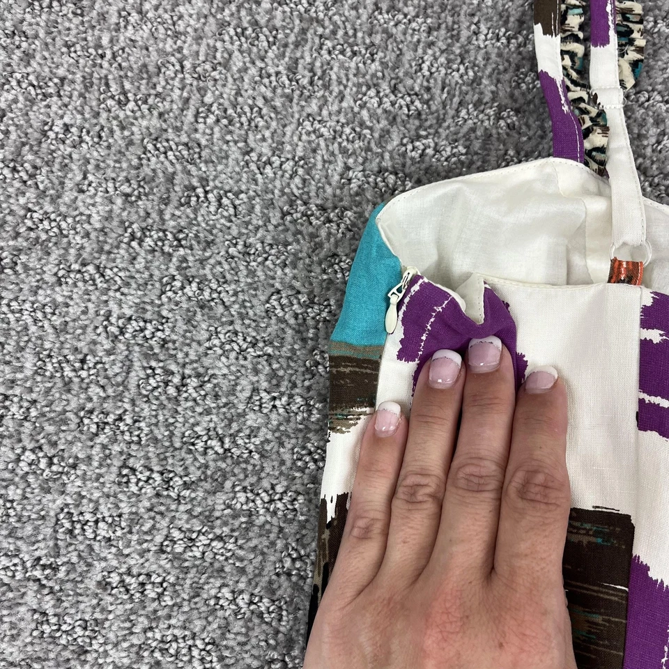 Vestido Kensie Bonito Mujer Pequeño Blanco Multi Seda Lino Estampado Abstracto Solero Foto 3 de 4