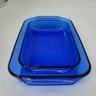 Vintage Pyrex Cobalt Blue Baking Dish Set 9x13 3qt & 7.5x11 2.2qt Ovenware Pan