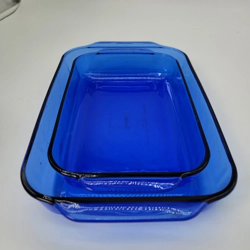 Vintage Pyrex Cobalt Blue Baking Dish Set 9x13 3qt & 7.5x11 2.2qt Ovenware Pan