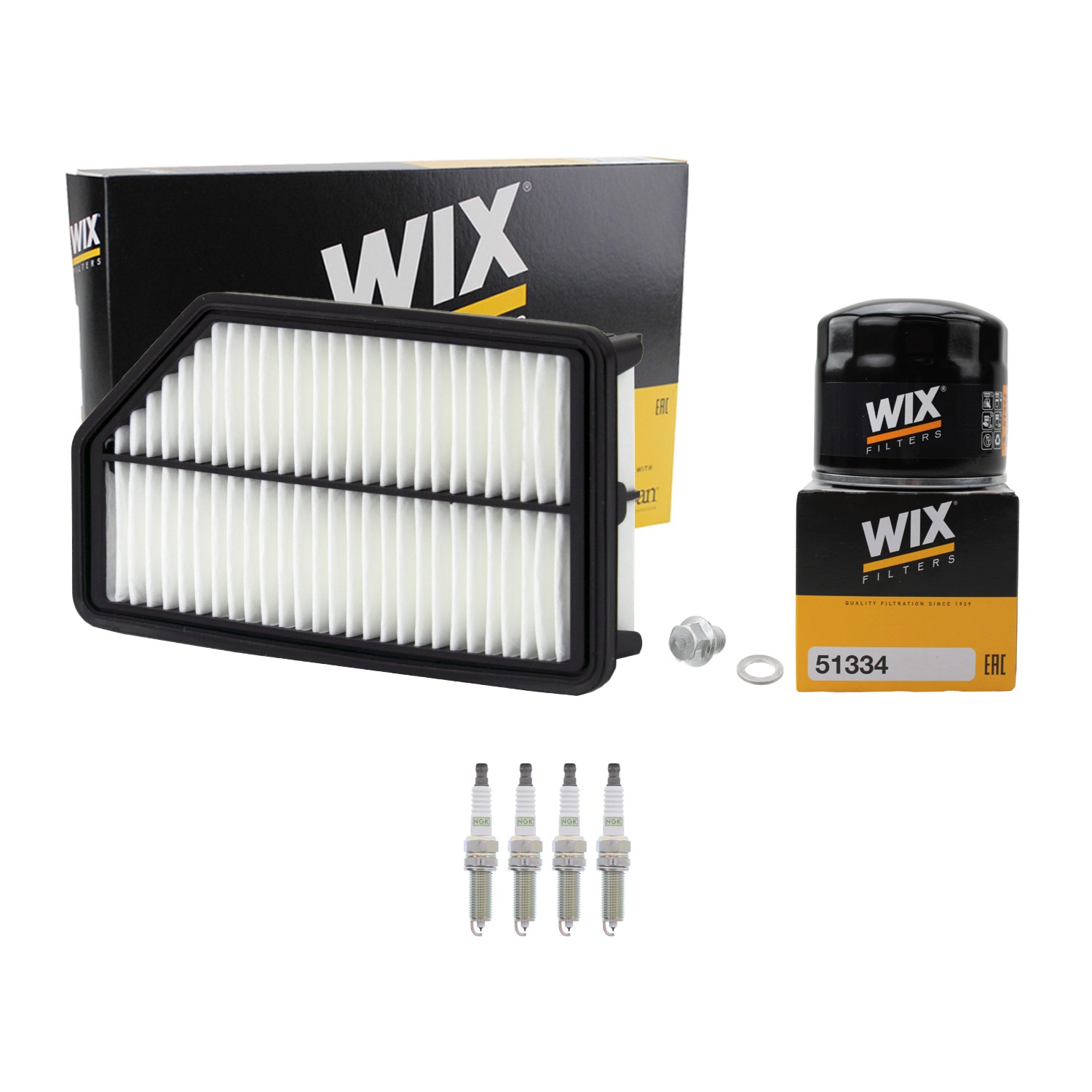 Wix Engine Air Oil Filters  NGK 4 Spark Plugs Kit for Kia Rio 1.6 L4 2012-2017