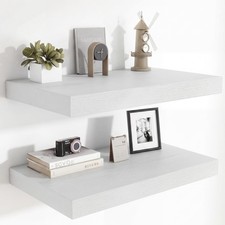 2 PCS 24x12 Inch Deep Floating Shelves Wall Mounted Invisible Bracket White