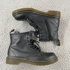 Dr. Martens Docs 1460 J Combat Boots Youth US Size 3 Black Leather Side Zip