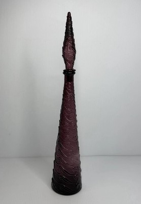 MCM Dark Purple Made In Italy Glass Genie Wave Bottle Decanter 22'' Tall