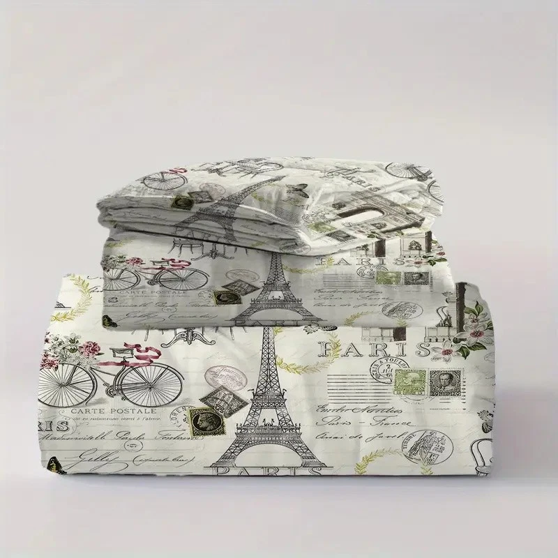 Parure de lit double housse de couette thème Tour Eiffel Paris taie d'oreiller - Photo 2/4