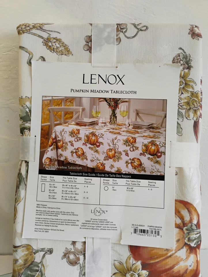 NUEVO CON ETIQUETAS LENOX Acción de Gracias Otoño PRADO CALABAZA 🍁Mantel 60" x 120" Rectángulo Foto 3 de 3