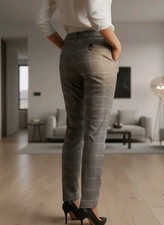Gucci Crest Logo Plaid Gray Casual Straight Pants Checkered Wool Silk Trousers