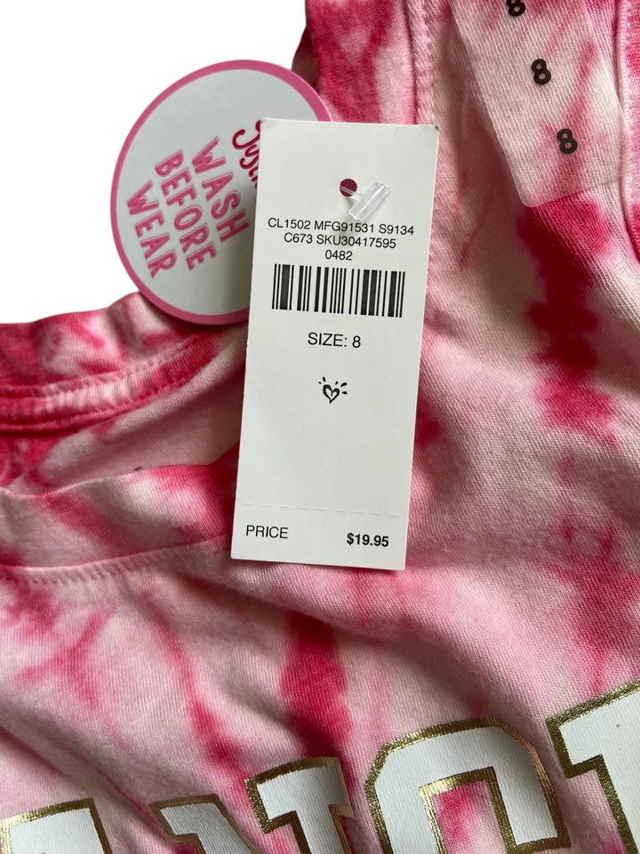 Conjunto Justice Girls Tie Dye Camiseta sin mangas Pantalones cortos de delfín Talla 8 Rojo Baile Americana Foto 4 de 4