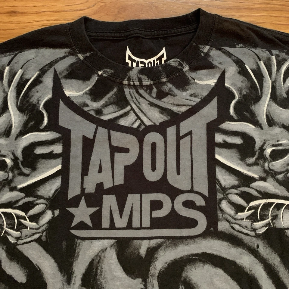 Vtg Y2K Tapout MPS T-Shirt All Over AOP Dragon Devil Logo UFC MMA Fighting Tee L - Image 3 of 4