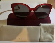 GUCCI Oversized Cat Eye Cherry Red Glitter Grey Lens 56mm Optyl Frame Sunglasses