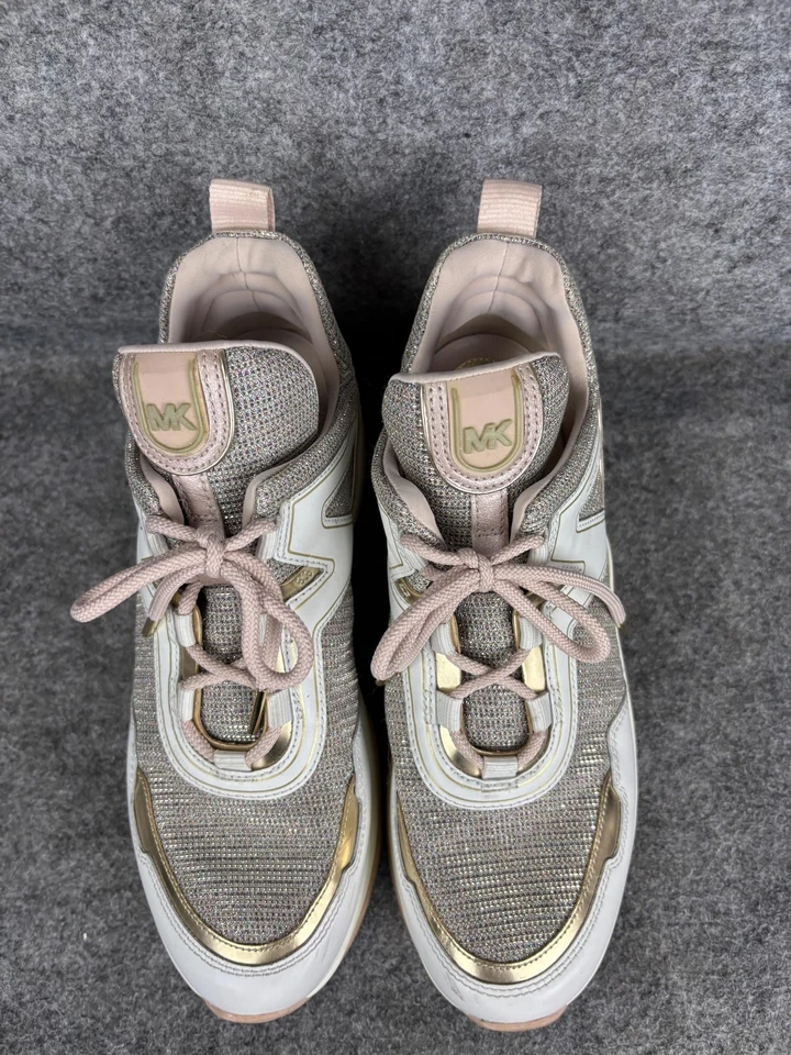 Michael Kors Olympia Trainer Shoes Womens Size 10 Pink White Chunky Sneakers - Image 3 of 4