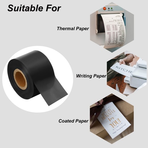 1.57"x918' Wax Thermal Transfer Ribbon, 2 Roll 1" Core Ink Out Ribbon, Black - Afbeelding 4 van 6