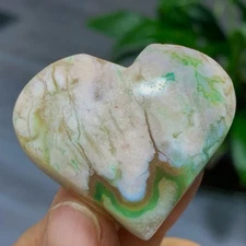 48G Natural green cherry blossom agate heart hand carved specimen