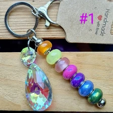 Unique Glass Beaded  Keychain With Rainbow Prism Variety Of Colors. Purse Charm.