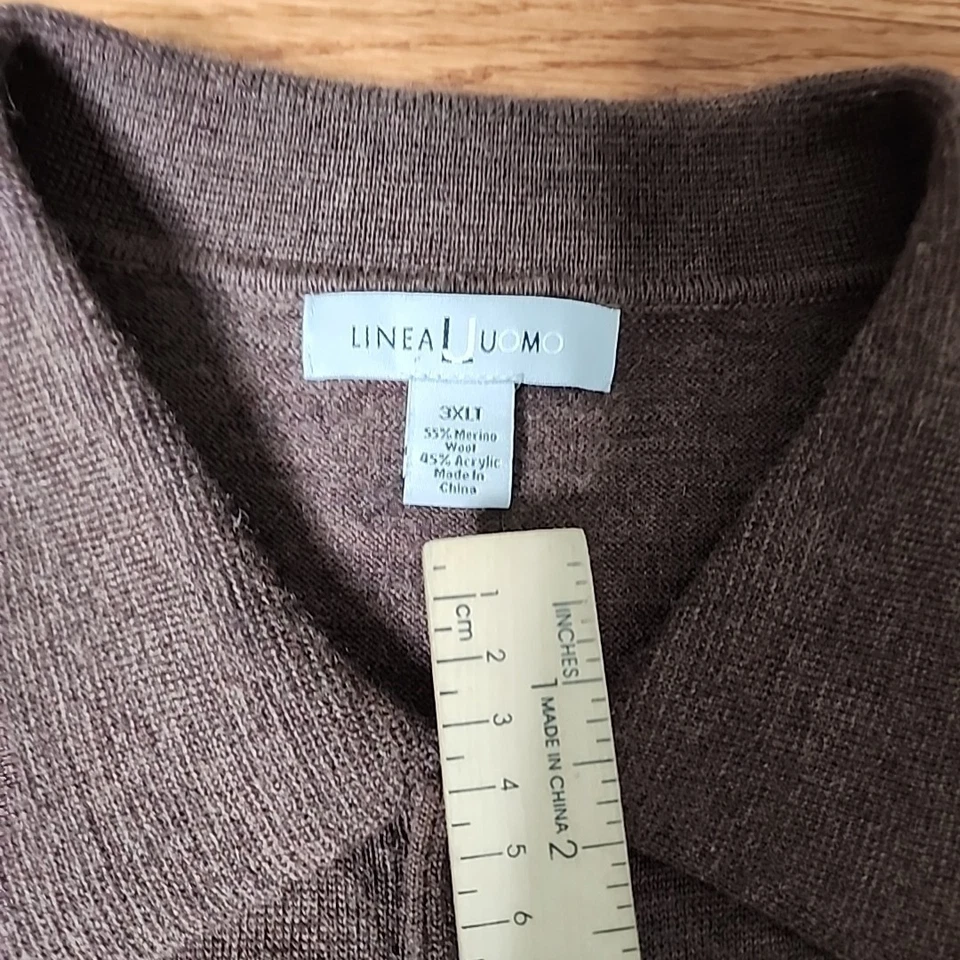Linea Uomo Sweater Polo Mens 3XLT Brown Merino Wool Blend Casual Collar Pullover - Image 3 of 4
