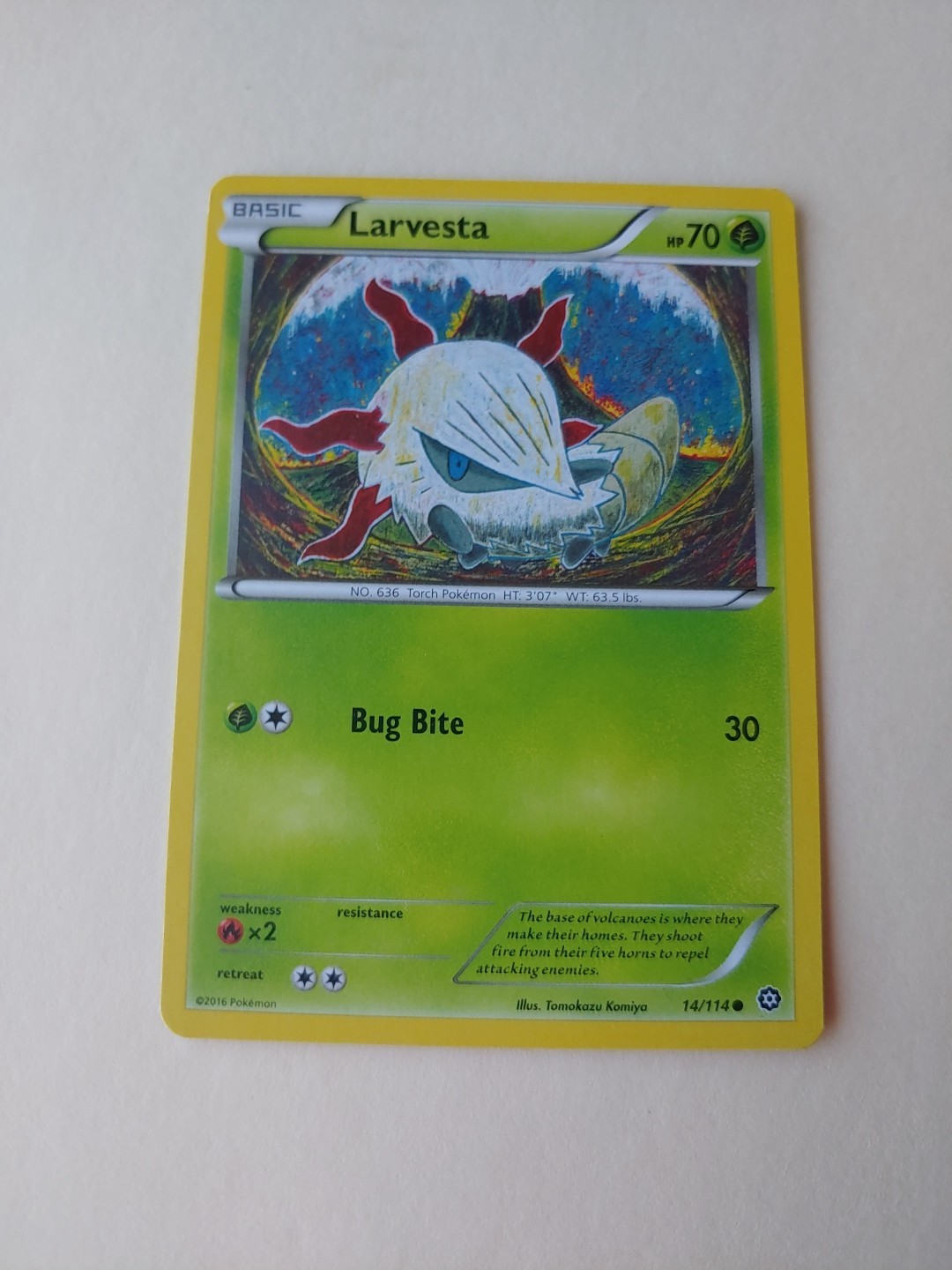 Larvesta 14/114 Common Steam Siege/ Tomokazu Komiya Pokemon TCG - LP
