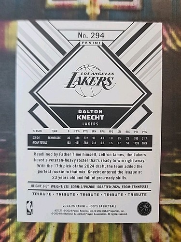 Dalton Knecht RC 2024-25 Hoops Base #258 & Tribute #294/Donruss RR #227 Lakers - Picture 4 of 6