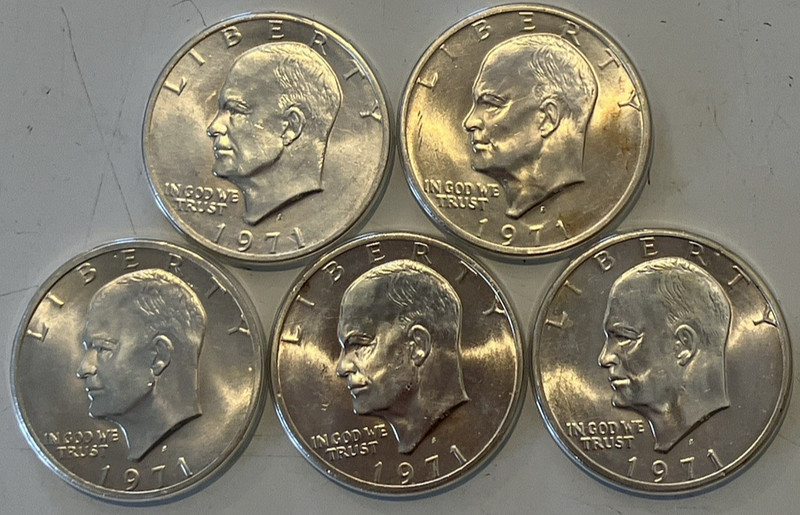 Lot of 5 1971-S 40% SIlver Eisenhower Dollars.
