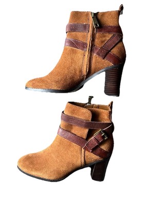 Ralph Lauren Cassy Suede Ankle Boots 7B Brown Belted Booties Women s Leather Y2k