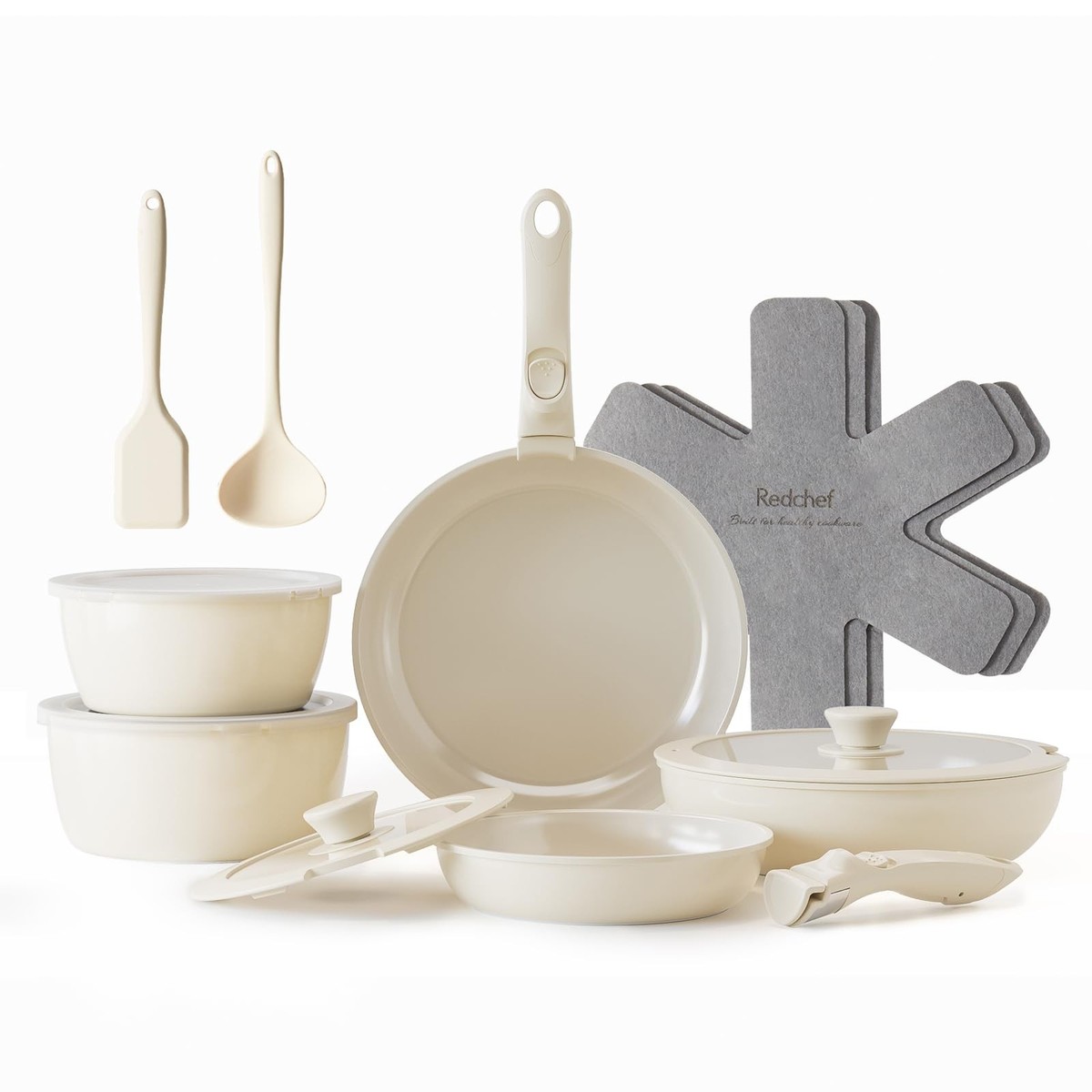 Redchef Set di pentole da 16 pezzi antiaderente in ceramica con manici rimovibil