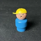 Vintage 1960's Fisher Price Little People-Wooden Bully Boy Blue Body Yellow Hat