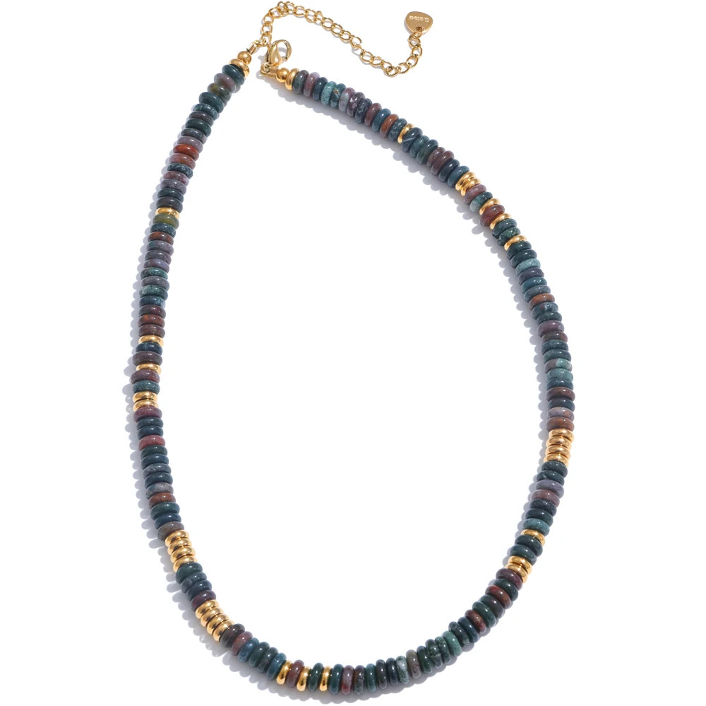 Natural Stone Bead Necklace Stainless Steel Colorful Handmade Women Jewelry