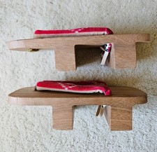 1952 Vintage Traditional Block Japanese Wooden Geta Sandals with Red Velvet