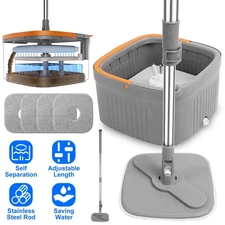 360° Spin Cleaning Mop And Bucket Set with 4Pcs Microfiber Mop Pads 51" Handle