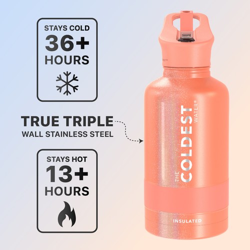 Coldest 64oz Sports Water Bottle Straw Lid Insulated Stainless Steel- 64oz Jug - Picture 304 of 312