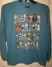 Star Wars Characters Blue Long Sleeve Shirt Boys Large Size 14 / 16 NWT