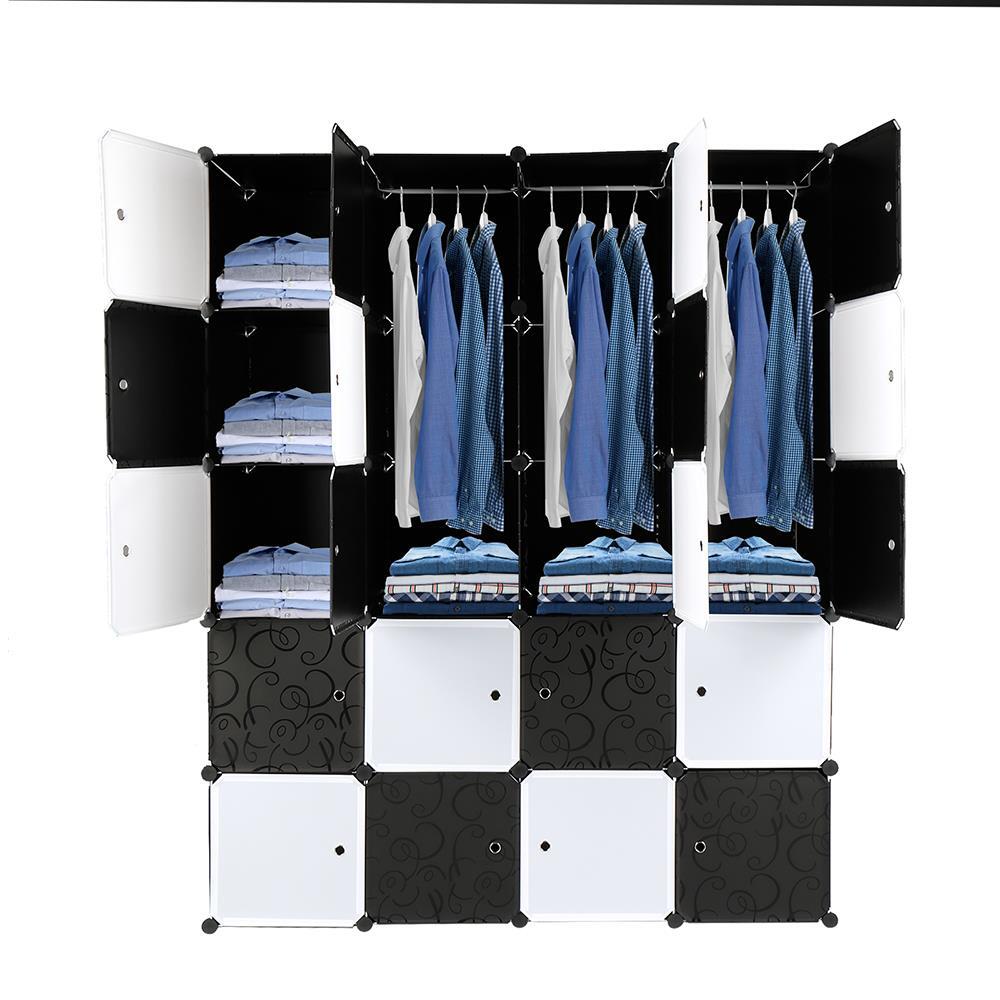 Armoire de chambre à 20 cubes de rangement modulables avec portes et penderie