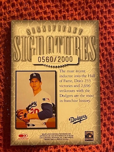 Donruss Signature Series 1998 Don Sutton 560/2000 Salón de la fama automático Dodgers 233 victorias Foto 4 de 4