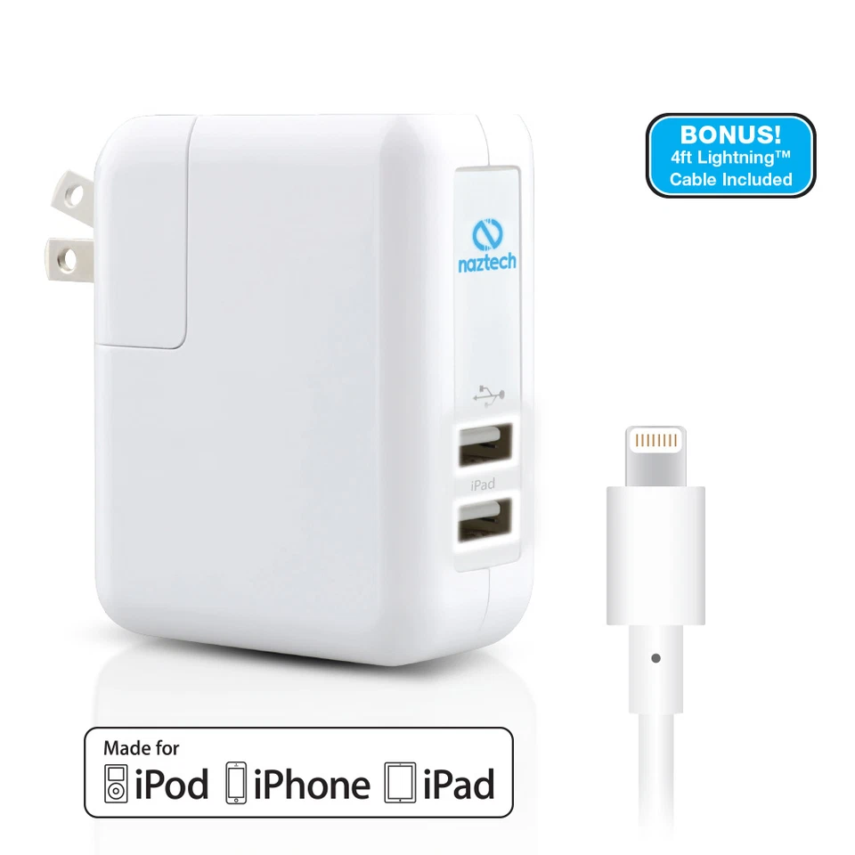 Naztech N422 AC Lightning MFI White N422-12414 Dual USB Travel Charger -NICE!!! - Image 2 of 4