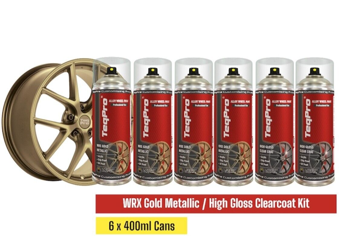 Alloy Wheel Paint WRX GOLD x 4 Cans + Clear Coat x 2 Cans Professional Sprays