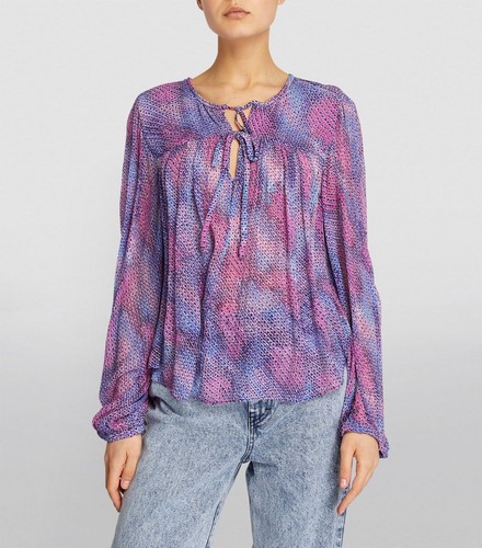 Isabel Marant Women's Purple Ametissa Silk Chiffon Printed Blouse Tunic Top M 38