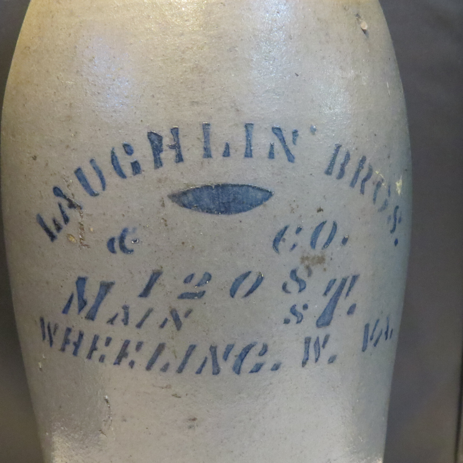 Antique c. 1890, LAUGHLIN BROS Stoneware DRUGGIST, WHEELING, WV