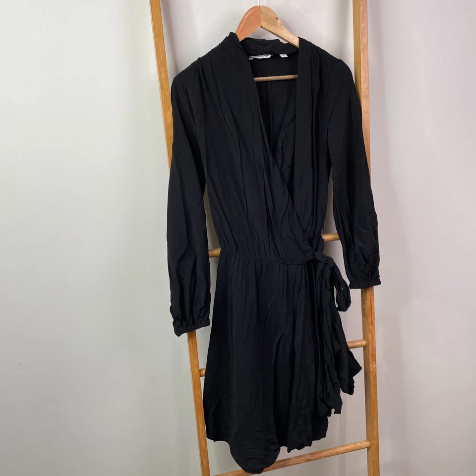 Country Road Wrap Dress Womens 8 Black Long Sleeve Knee Length Tie Side V-Neck - image 2 of 4