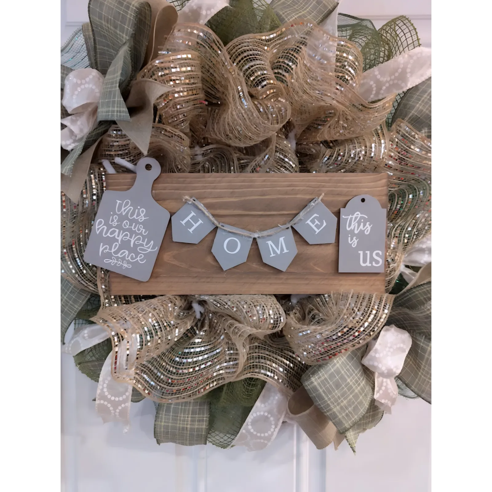 Neutral Handmade Farmhouse Front Door Wreath with Sign