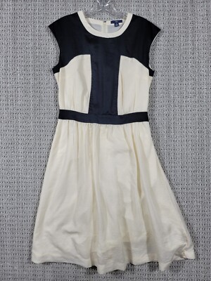 Gap Midi Cap Sleeve Dress Sz 8 Fit And Flare Lined Back Zip Beige Black |  eBay