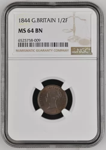 1844 Great Britain Half Farthing NGC MS 64 BN - UNDERGRADED PERFECTION PQ PQ!!