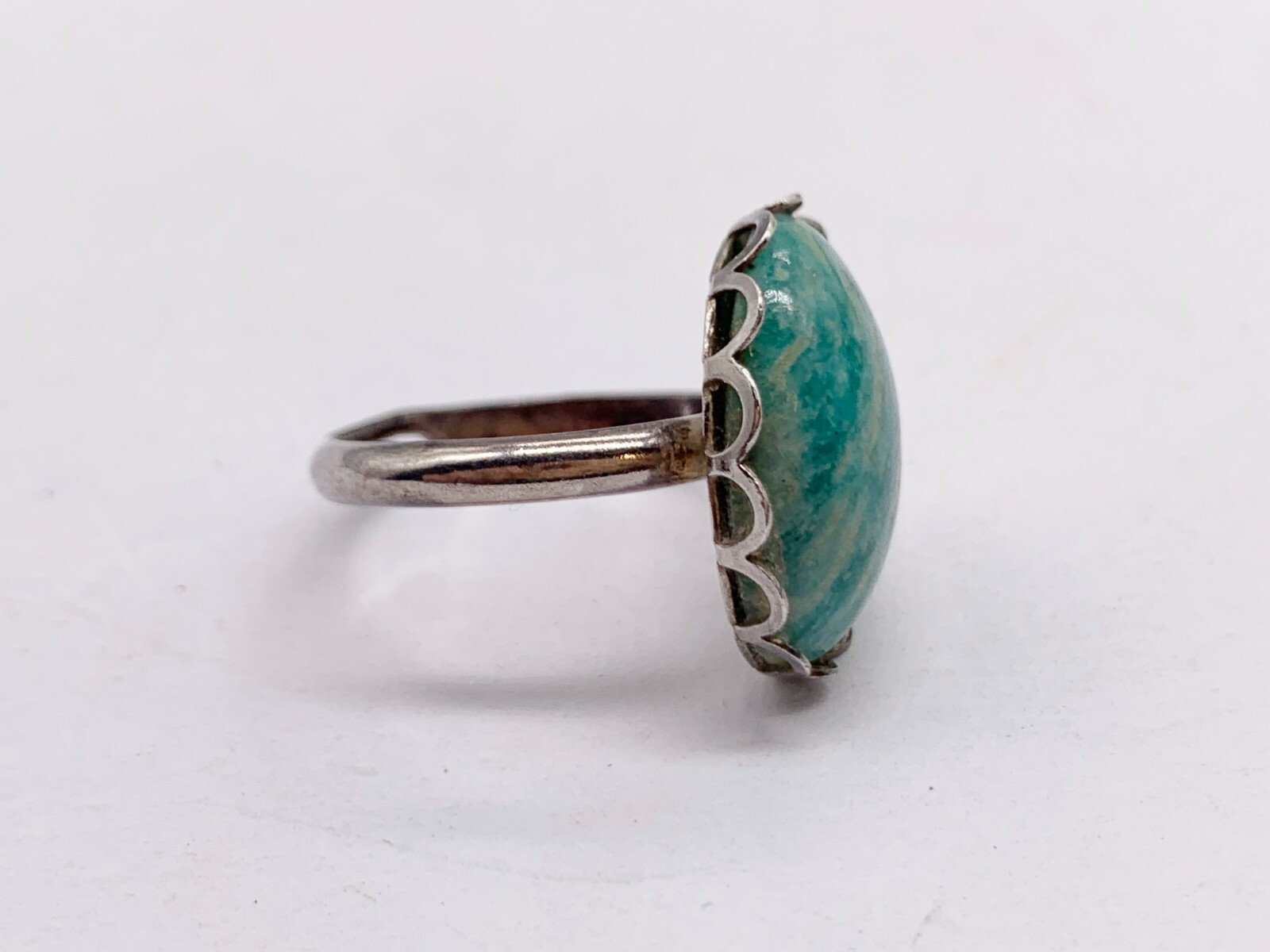 VINTAGE SOLID STERLING SILVER SOLITAIRE MARBLE GR… - image 3