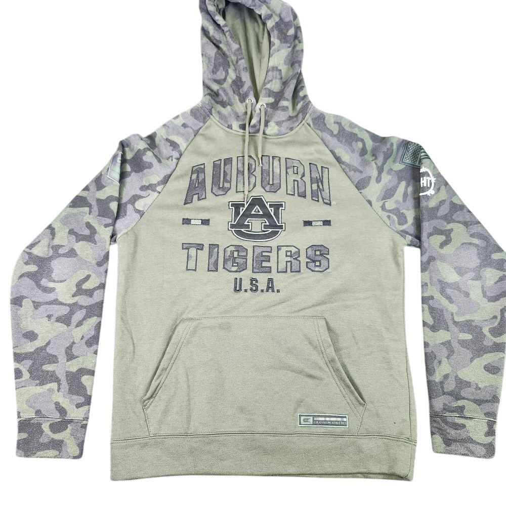 Mens Clemson Tigers Colosseum Salute Service Green Camo Raglan Hoodie Medium