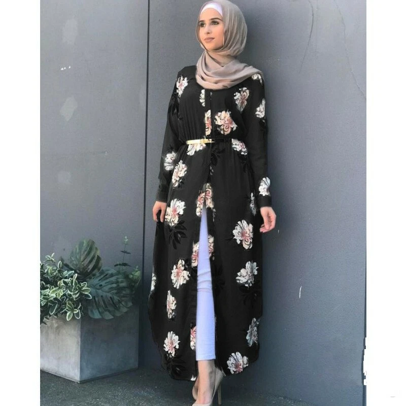Muslim Women Floral Abaya Long Maxi Dress Islamic Arab Robe Casual