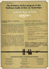 1985 Vintage Print Ad The Hoffman Group of Fine Dealerships Golden Key Service