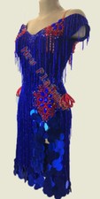 L2430 ballroom Specialty Adult Rhythm/ Latin dress UK 8 US 6 blue sleeveless