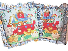 Noahs Ark Throw Pillow with Ruffle Nursery Home Decor Set Of 2 (BOP5)